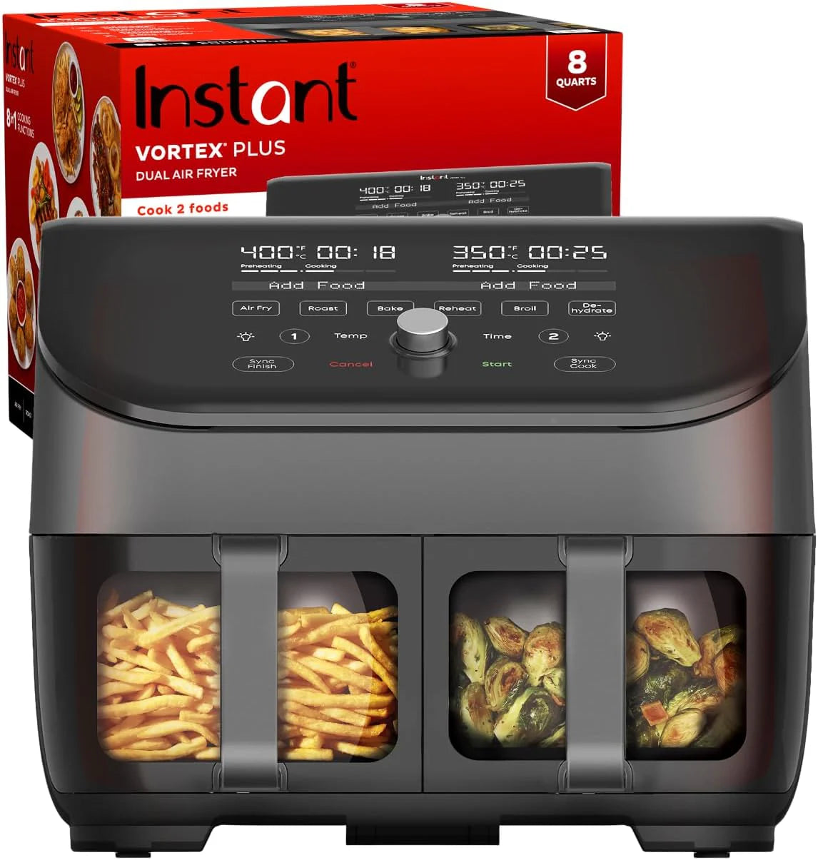Air fryer. with a transparent casing. personalized programming. integrating 8 functions. capable of achieving various cooking methods such as frying. baking. drying. baking. heating and reheating.