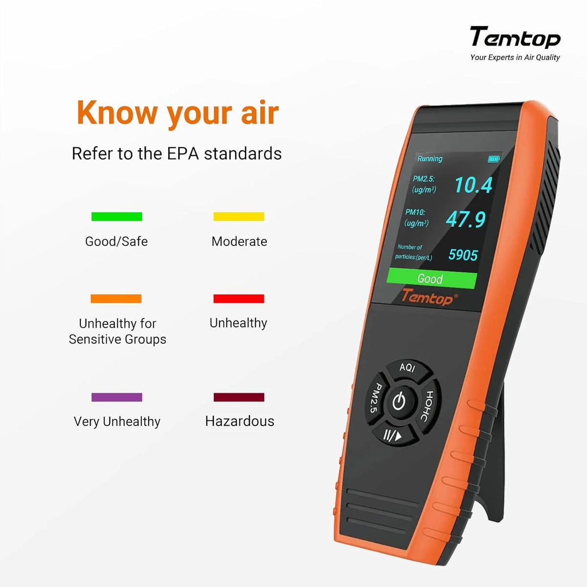 Air Quality Monitor PM2.5 PM10 Particle Counter. Formaldehyde. Temperature. Humidity. TVOC AQI Tester for Indoor/Outdoor Air Pollution Detection w/Data Export