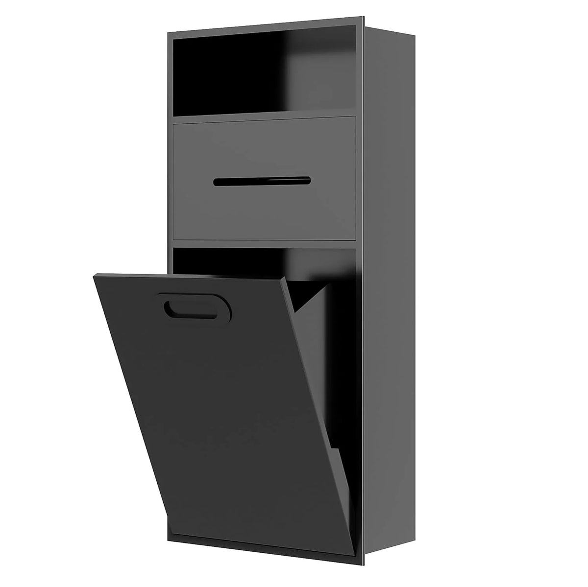 6.2 Gallon Bathroom Trash Can Tilt Out Trash Bin Cabinet. Hidden Trash Can Cabinet Recessed Wall Mounted Stainless Steel with Toilet Paper Holder for Bathroom/Bedroom/Office/Kitchen. Black