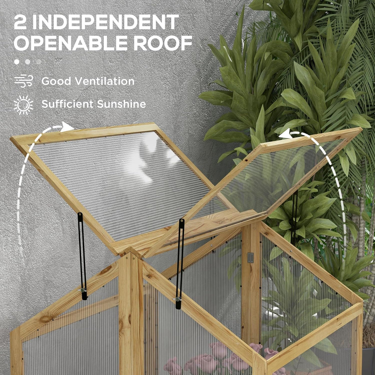 Raised Garden Bed with Polycarbonate Greenhouse. Wooden Cold Frame Greenhouse. Garden Flower Planter Protection. Peak Roof. 35.5 x 31.5 x 36. Natural