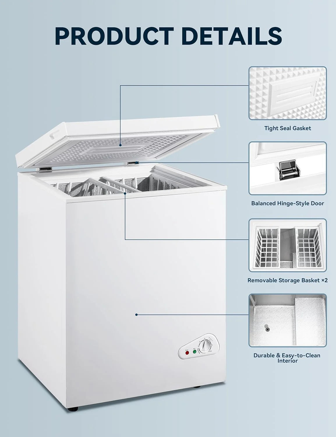 7.0 Cu Ft Chest Freezer - Energy Efficient & Quiet Mini Freezer with Adjustable Thermostat - Compact Deep Freezer for Home. Apartment. and Garage - Removable Basket & Defrost Drain
