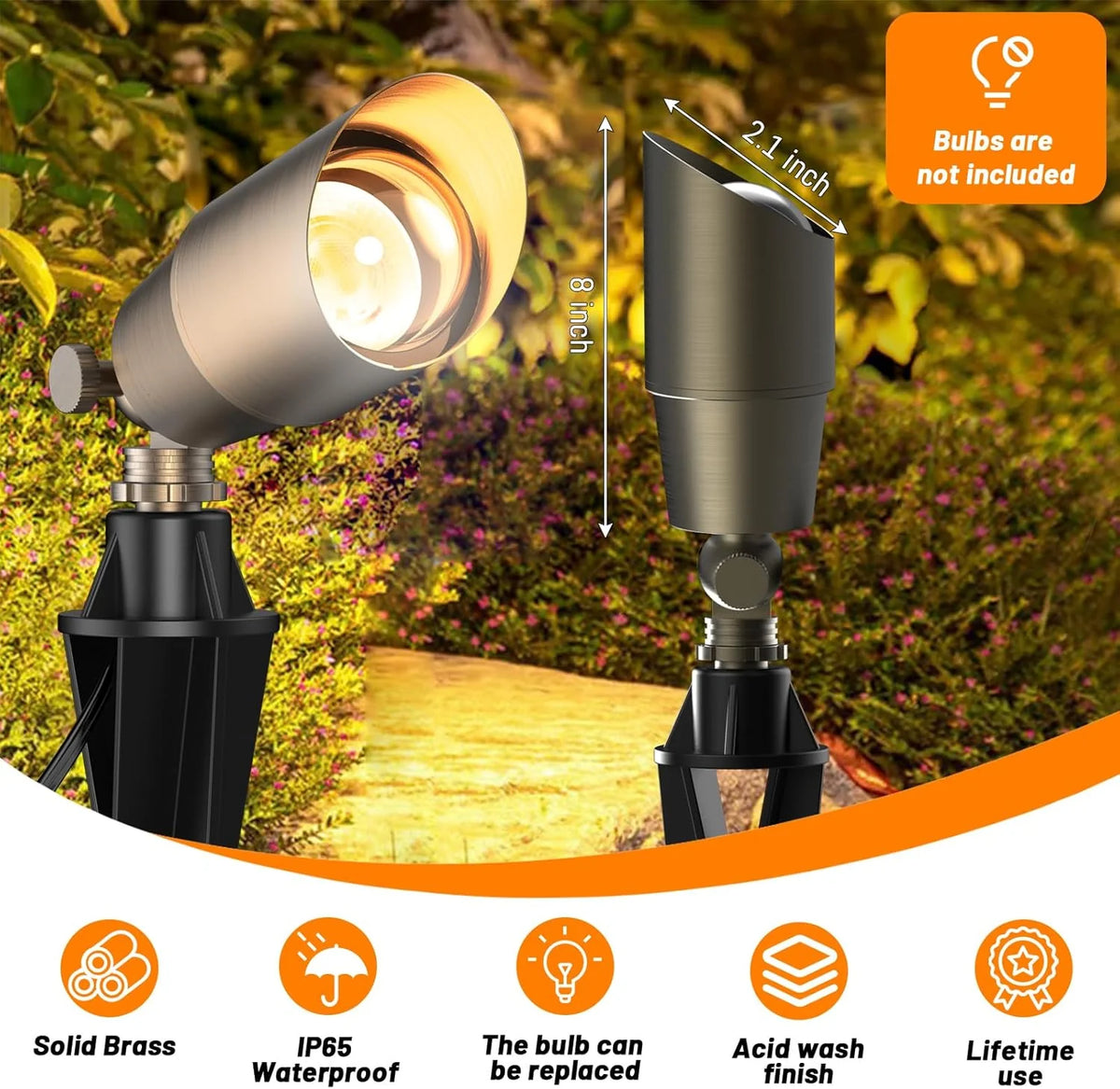 Solid Brass Outdoor Uplights & Accent Light Fixtures. Heavy Duty 12V Low Voltage LED Landscape Lighting Bronze. Wired Spotlights for Garden.Lawn.Patio and Yard Without LED Bulb (12 Pack)