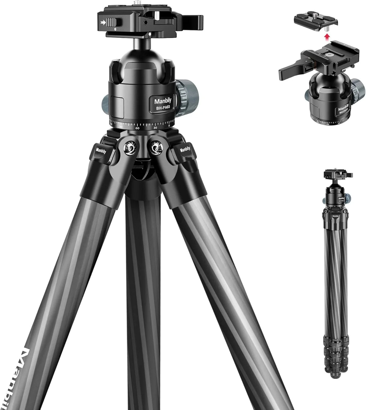 Hunting tripod. equipped with 44mm ball head and Aka Swiss and Picatinny adapters. 62.2-inch heavy-duty stable tripod. suitable for shooting. hunting and outdoor activities