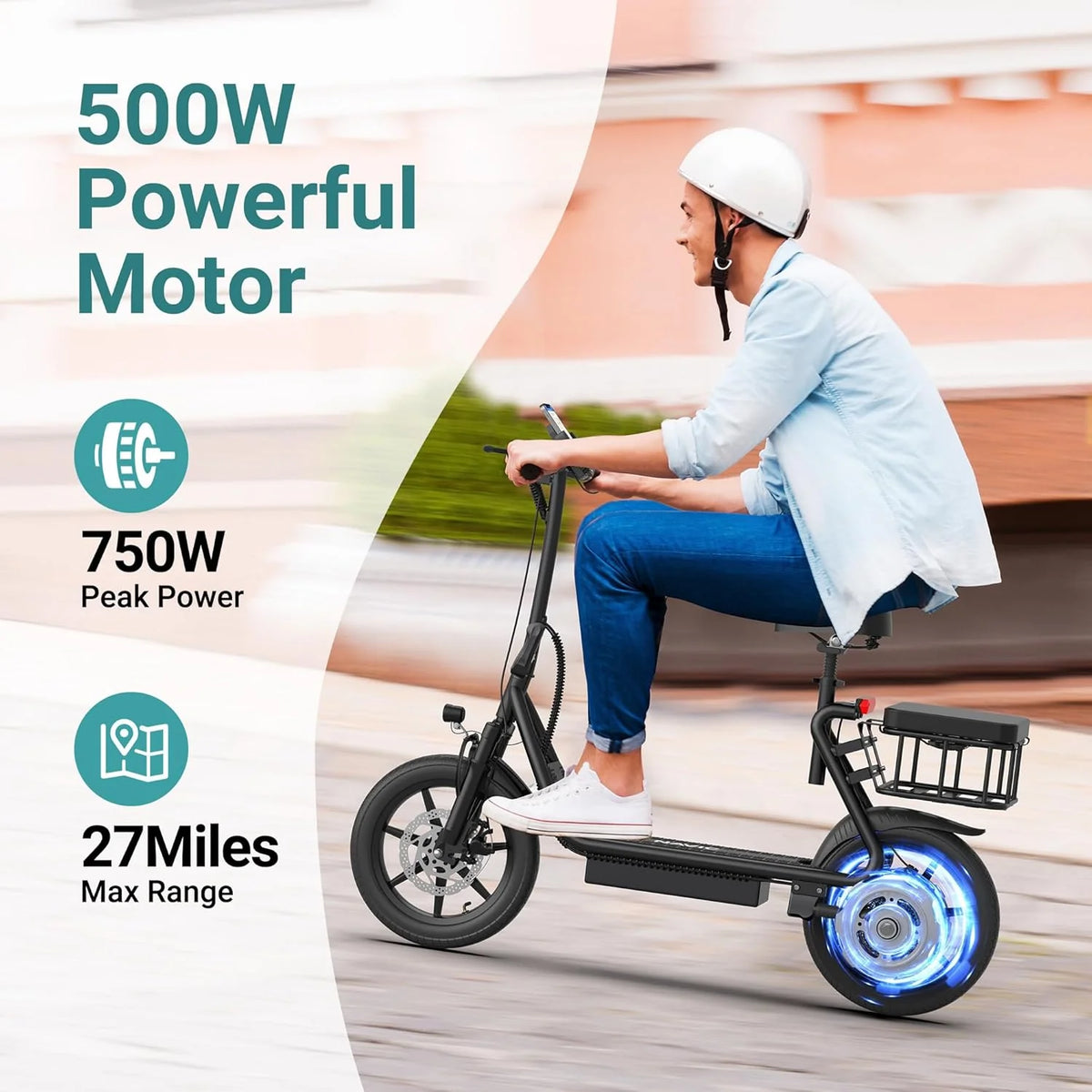 Electric Scooter Adults.Max 19/27/49 Miles Ranges.Top Speed 19/22 mph.350/750W Peak Motor. Folding E-Scooter with Dual Braking Dual Suspension