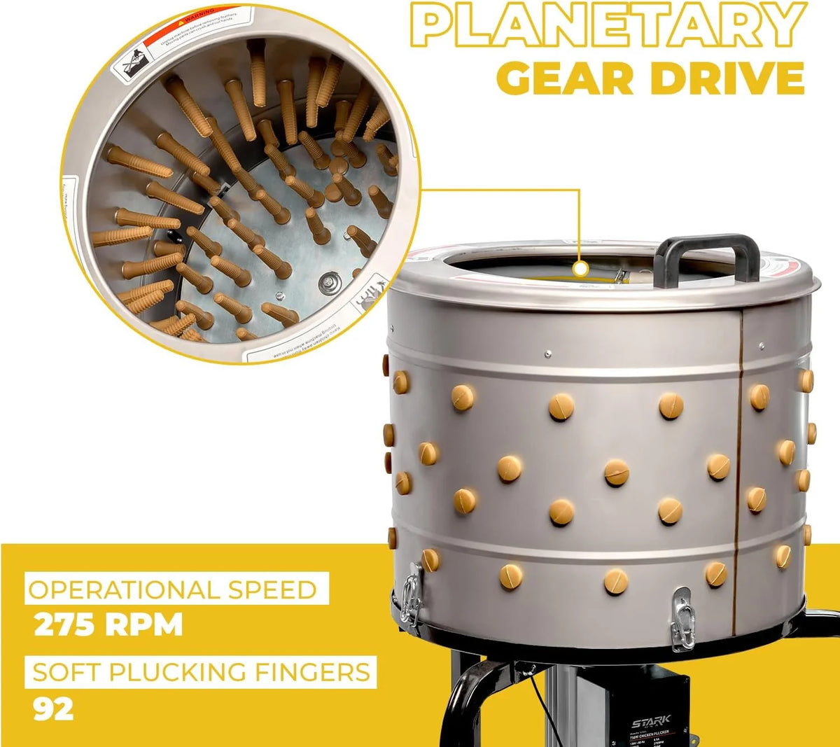 750W Chicken Plucker Poultry De-Feather Remover with 92 Soft Fingers Feather Plucking Machine 20 Drum Stainless Steel