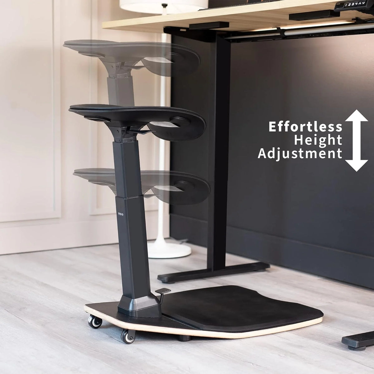 Ergonomic inclined standing desk with chair. portable height-adjustable anti-fatigue cushion. suitable for home and office. black