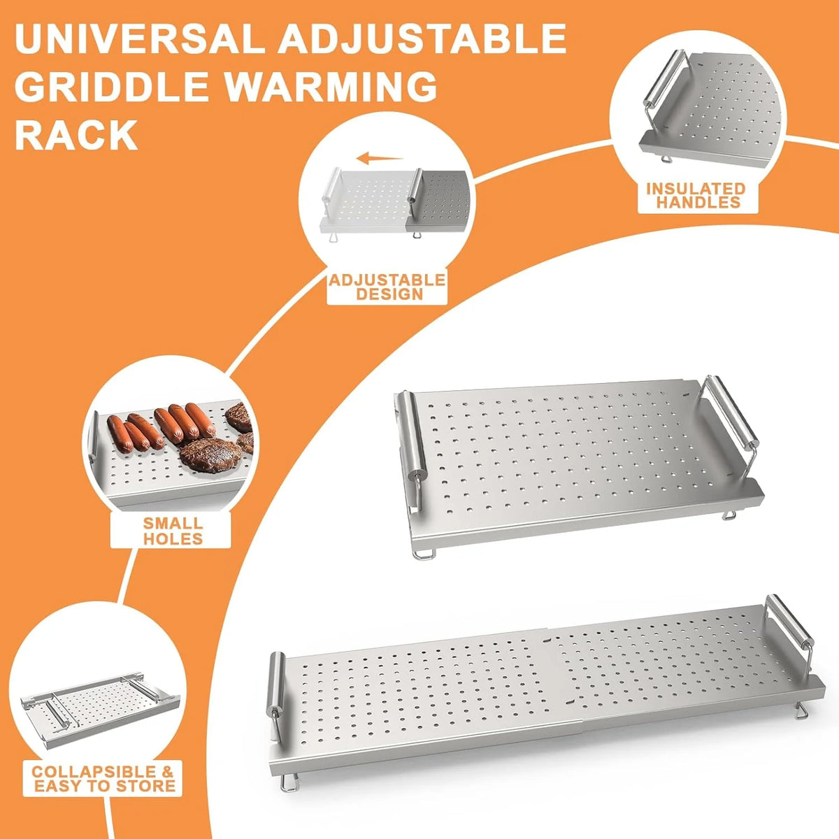 Adjustable baking pan heating/cooling rack. suitable for Blackstone baking pan accessories. with dimensions of 17 inches. 22 inches. 28 inches. 36 inches. Universal stainless steel heating tray/heating rack shelf/heater