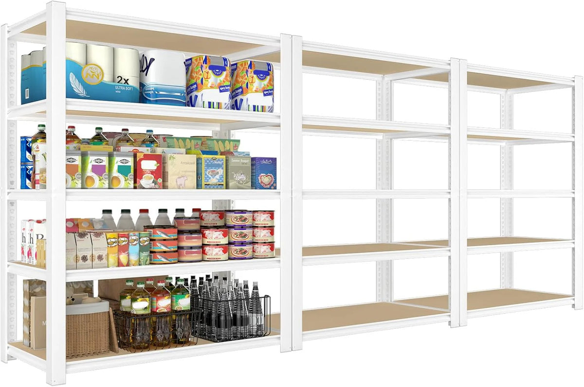 28-inch wide x 12-inch deep x 59-inch high closet storage rack - 5 layers of white metal connected shelves. adjustable heavy-duty garage shelves. practical shelf-style storage rack for kitchen storage. 4-piece set