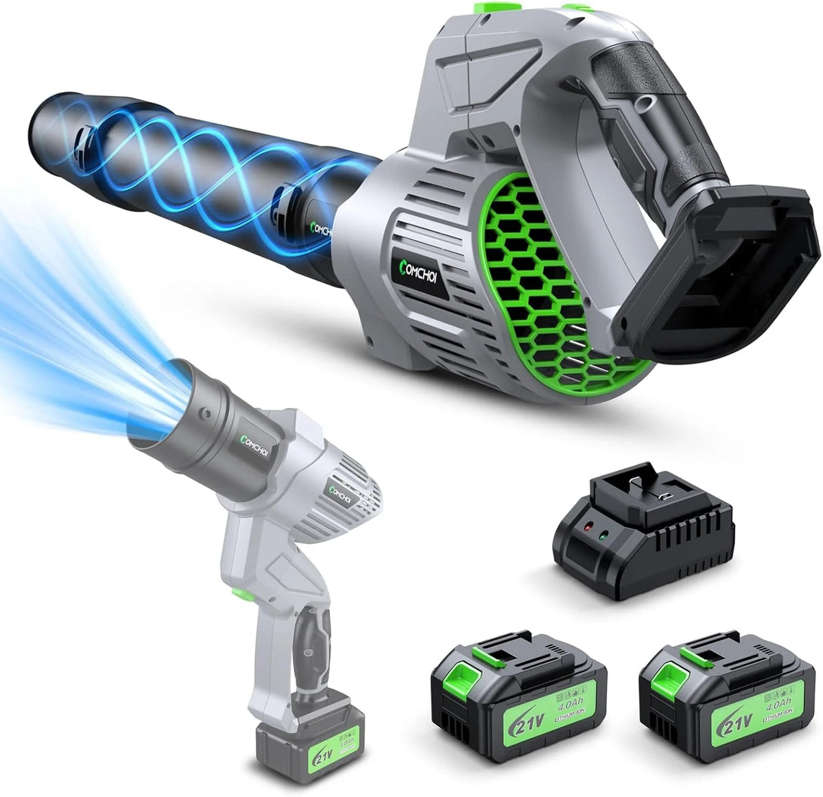 Leaf Blower. 900.000 RPM. 2 x 4.0Ah Batteries & Charger. Handheld Leaf Blowers for Lawn Care. 5 Speed Mode. Portable Lightweight Grass Blower for Yard. Patio Use