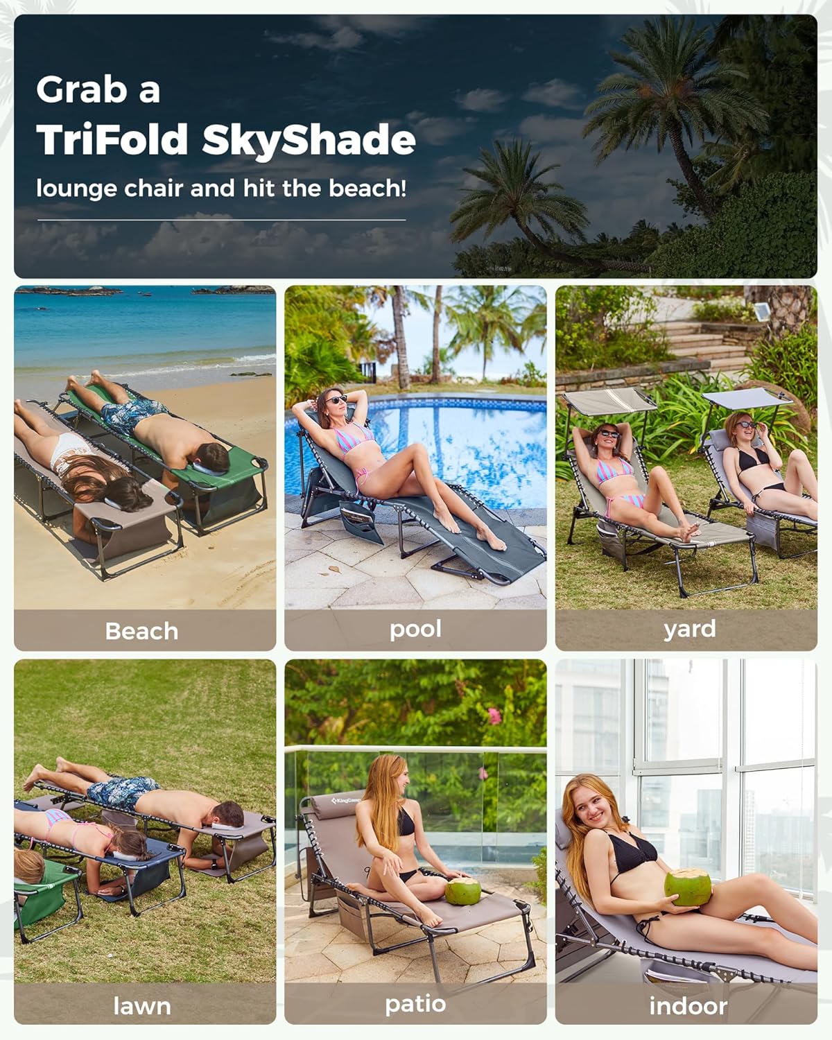 2-Seater Sun Chair with Facial Opening. Outdoor Foldable Portable Lounge Chair. Adjustable Five-Legged Folding Chair. With Sunshade. Suitable for Outdoor Beach. Gray Version