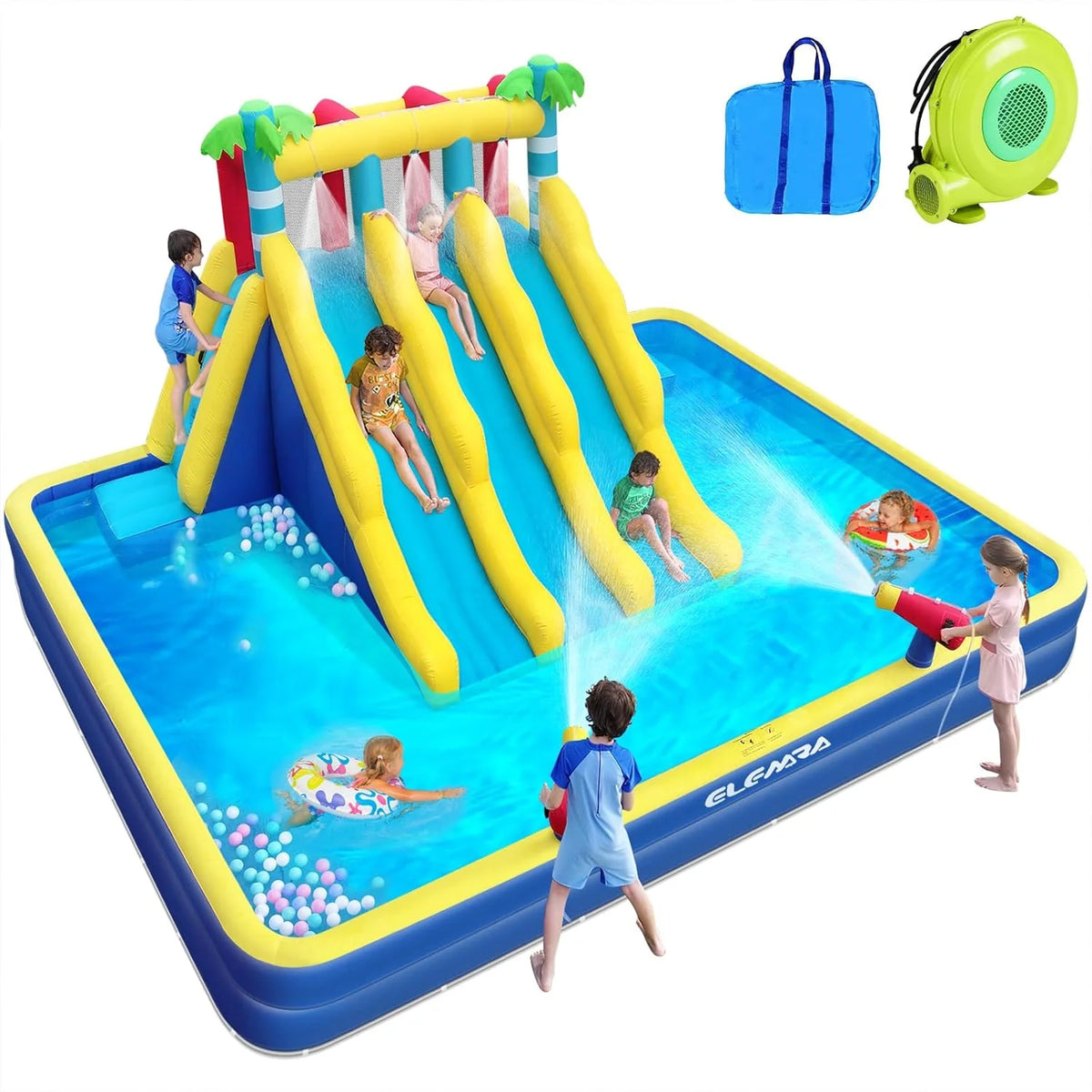 20.66x16.4FT Inflatable Water Slide for Big Kids. Water Park for Kids Backyard with Large Double-Layer Pool.3 Extra-Long Slides.Climbing Wall. 2 Water Cannons. Water Spraying. 750W Air Blower