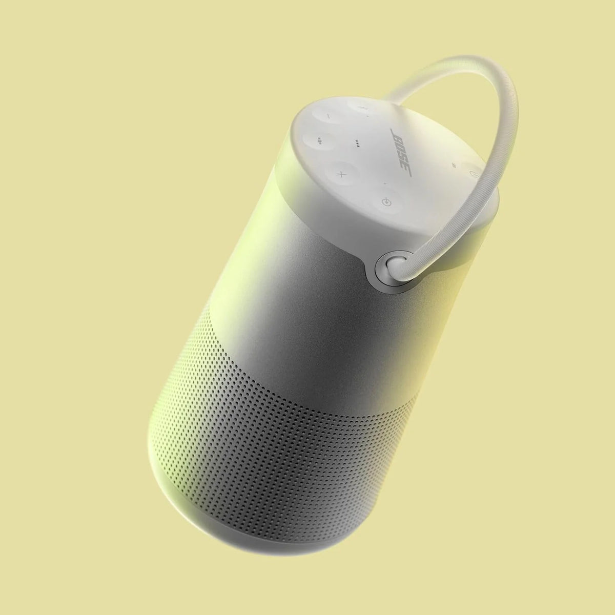 Bluetooth speaker. portable speaker with microphone. wireless and waterproof. 360-degree omnidirectional sound output. long-lasting battery and handle. silver appearance
