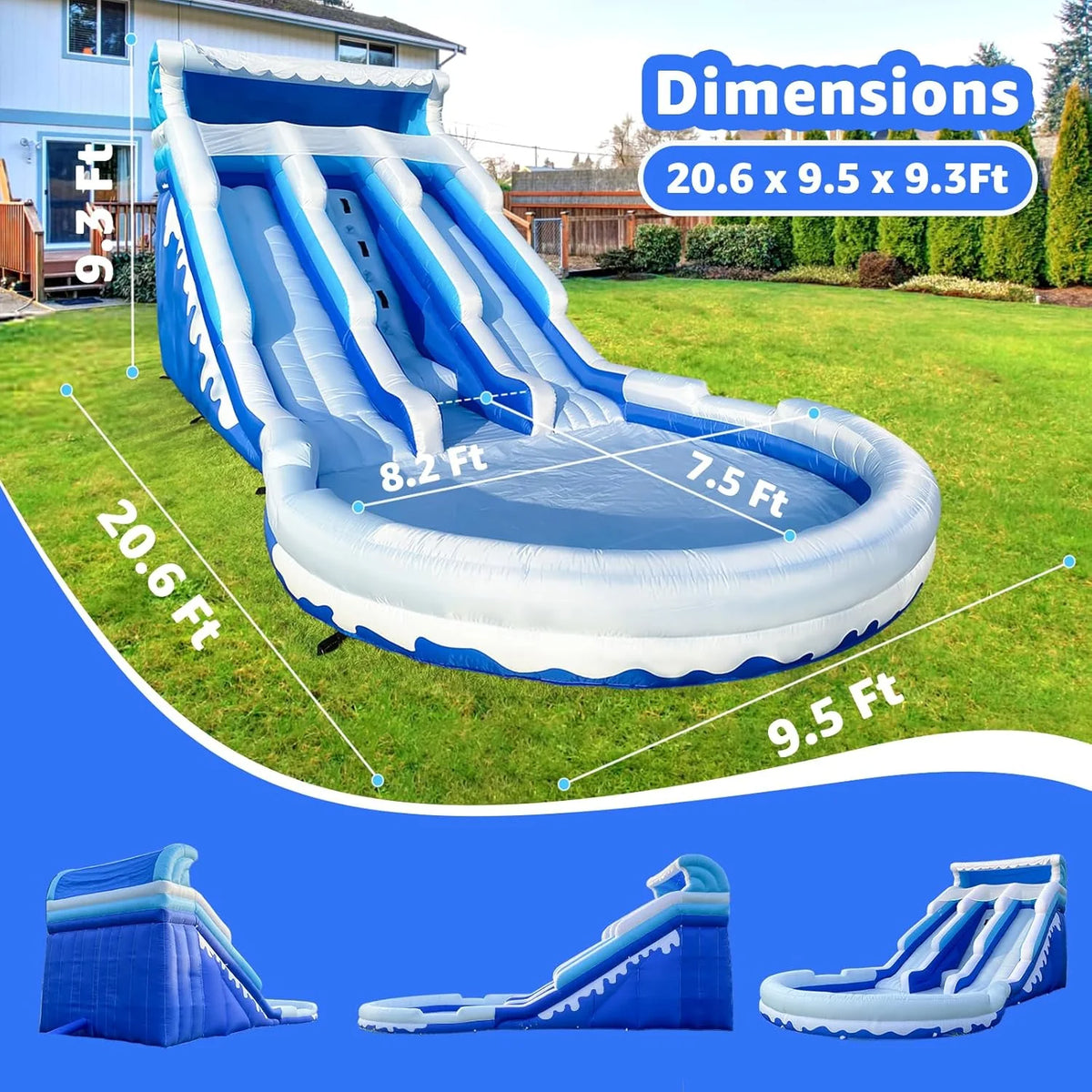Large Inflatable Water Slide Swimming Pool Play Center. Commercial Grade Lightweight Premium Water Slide Bounce House 20.6x9.5x9.3Ft for Kids and Adults (with Blower)