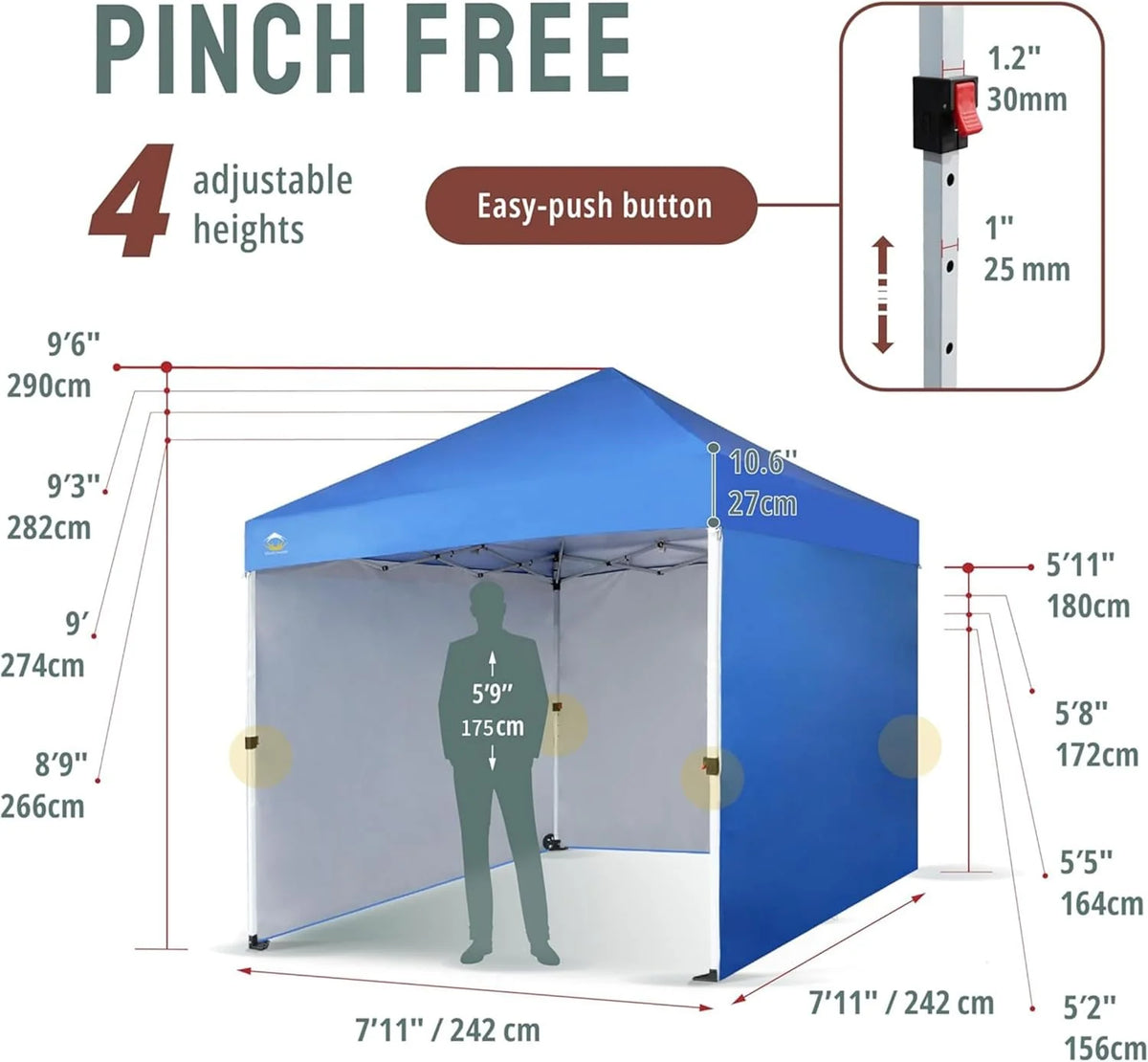 10X10 Comercial Instant Canopy Pop Up Tent with Center Lock (10x10 with 4 Sidewalls. Grey)