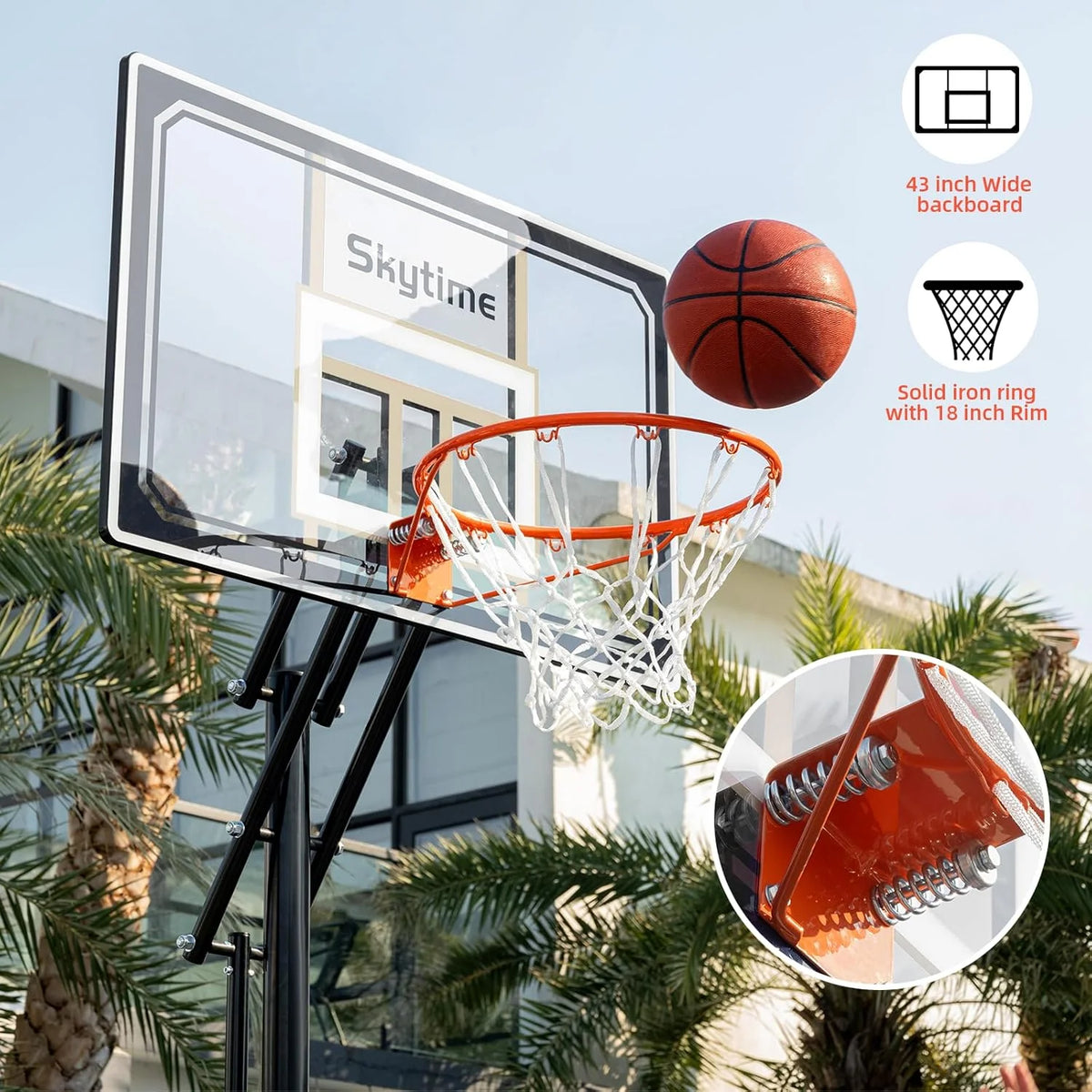 Basketball Hoop 48 Inch Backboard Portable Basketball Hoop Outdoor.5.3-10ft Stepless Regulation Crank Adjust Basketball Goal System
