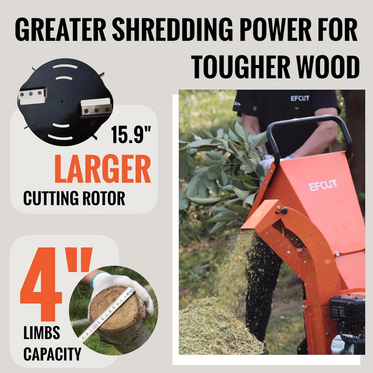 C40 Wood Chipper 4 inch Max Diameter Capacity 9 HP 274cc Gas Powered Engine Heavy Duty Shredder Mulcher