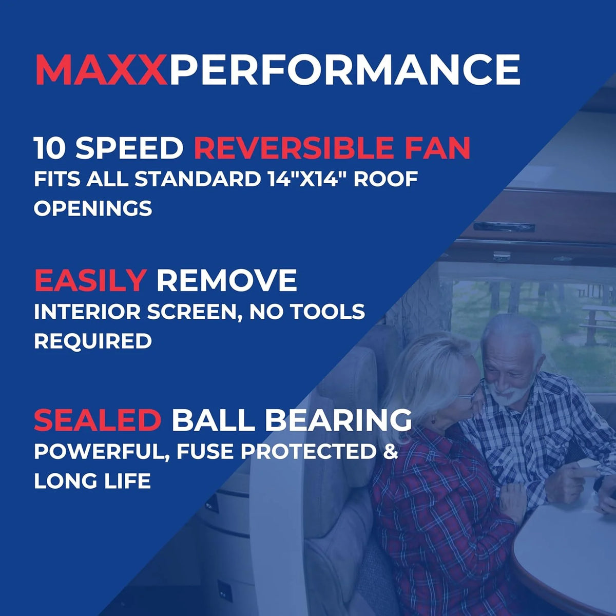 Deluxe - All-In-One RV Vent. Shield & Fan; Built-In Rain Shield. 10 Speed Reversible Fan with Thermostat. Fits Standard 14x14 Roof Openings. 12V Long Life Motor. White (00-05100K)