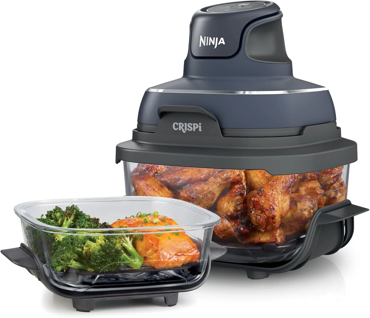 Air fryer can be used in conjunction with microwave ovens. refrigerators and dishwashers. It is made of non-toxic glass material and features a portable cooking system with a capacity of 4 gallons. It comes with 6 glass containers and a sealing lid.