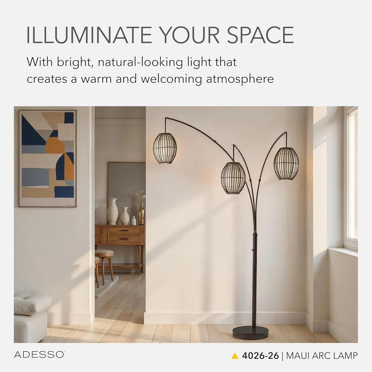 Floor lamp. equipped with three movable lampshades and an adjustable height design - perfect for decorating bedrooms. living rooms and corners. with a bronze color finish.