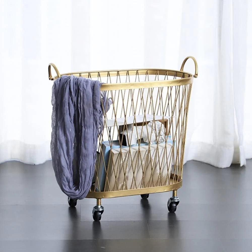Laundry Hamper with Wheels. Round Mesh Metal Rolling Basket. Iron for Bathroom. Bedroom. Room. Toy & Clothes Storage - 45 * 42.5cm