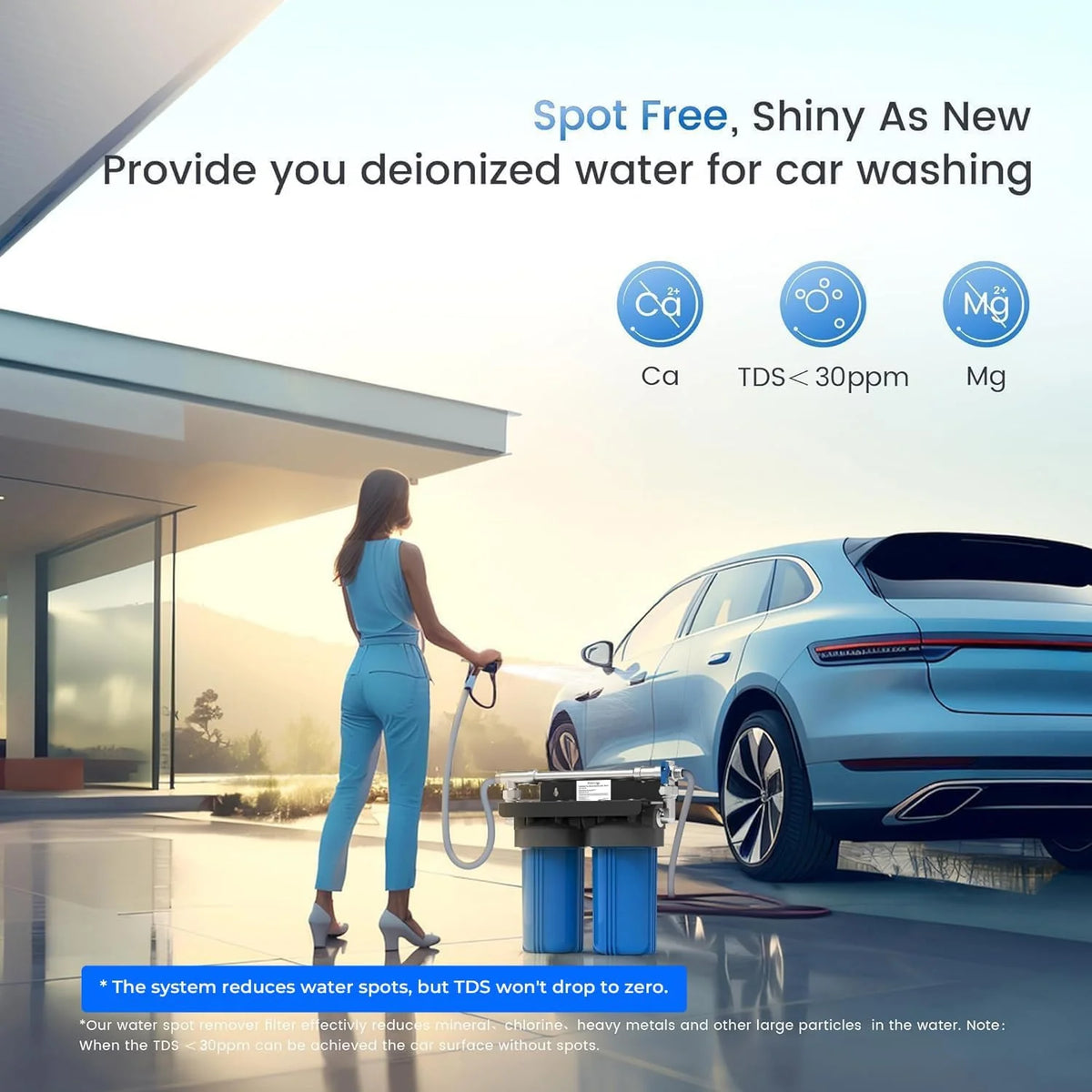 Spotless Car Wash System with Resin. Deionized Water System. Spot Free. Works for All Vehicles. RV. Motorcycles. Windows. Boats. Planes and More. No Towel Drying.