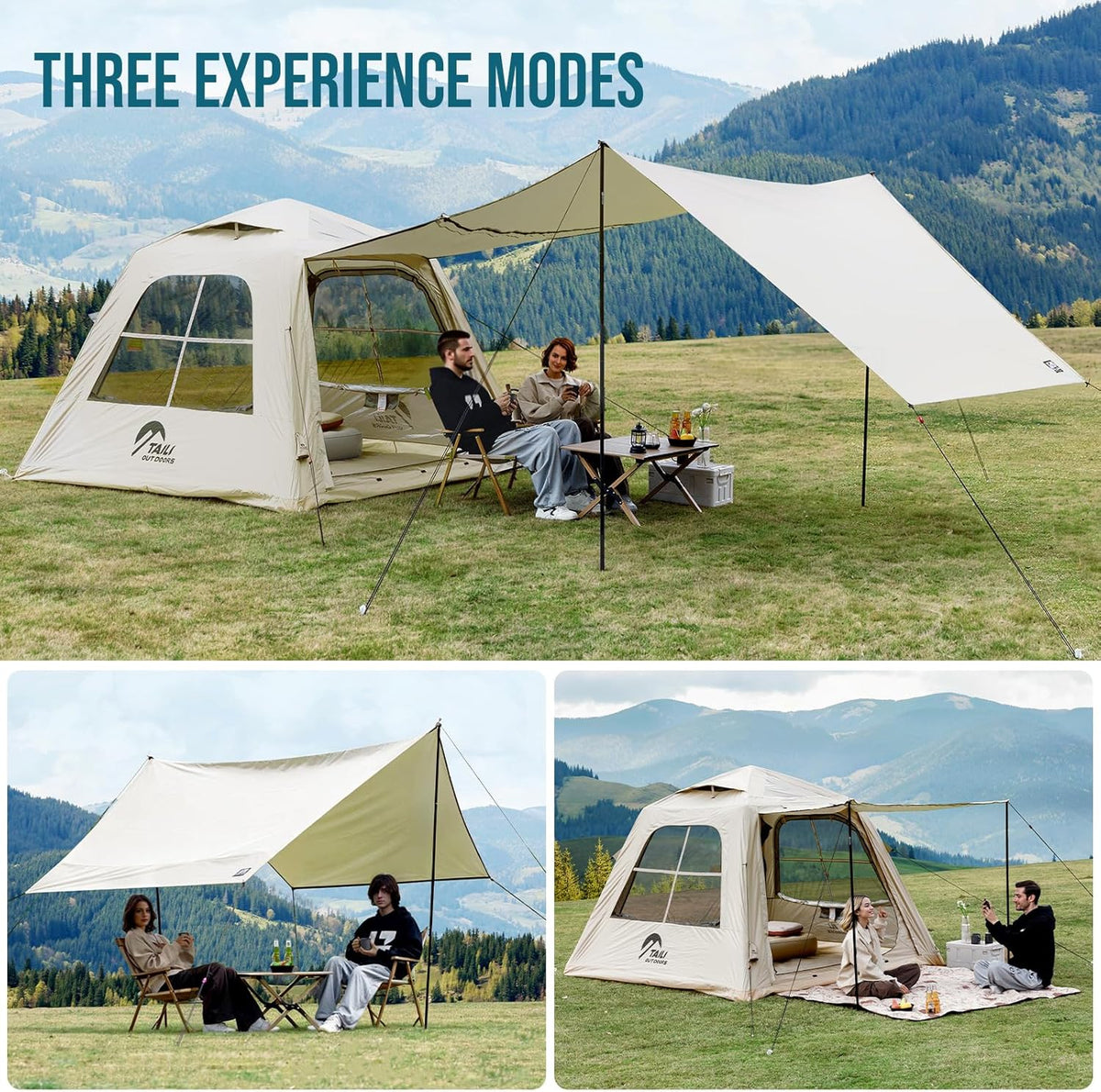 Portable inflatable camping tent. equipped with a manual pump. suitable for 3/4/6 people. easy to set up. suitable for outdoor activities. This inflatable outdoor waterproof Oxford canvas tent is suitable for family camping and is suitable for adults