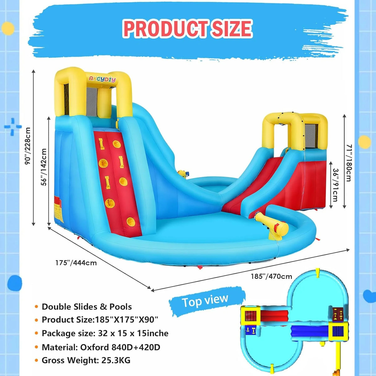 Inflatable Water Slide. 6 in 1 Outdoor Inflatable Water Park with Climbing. Basketball Rim. Splash Pool. Water Cannon. Blow up Water Slides for Kids Backyard