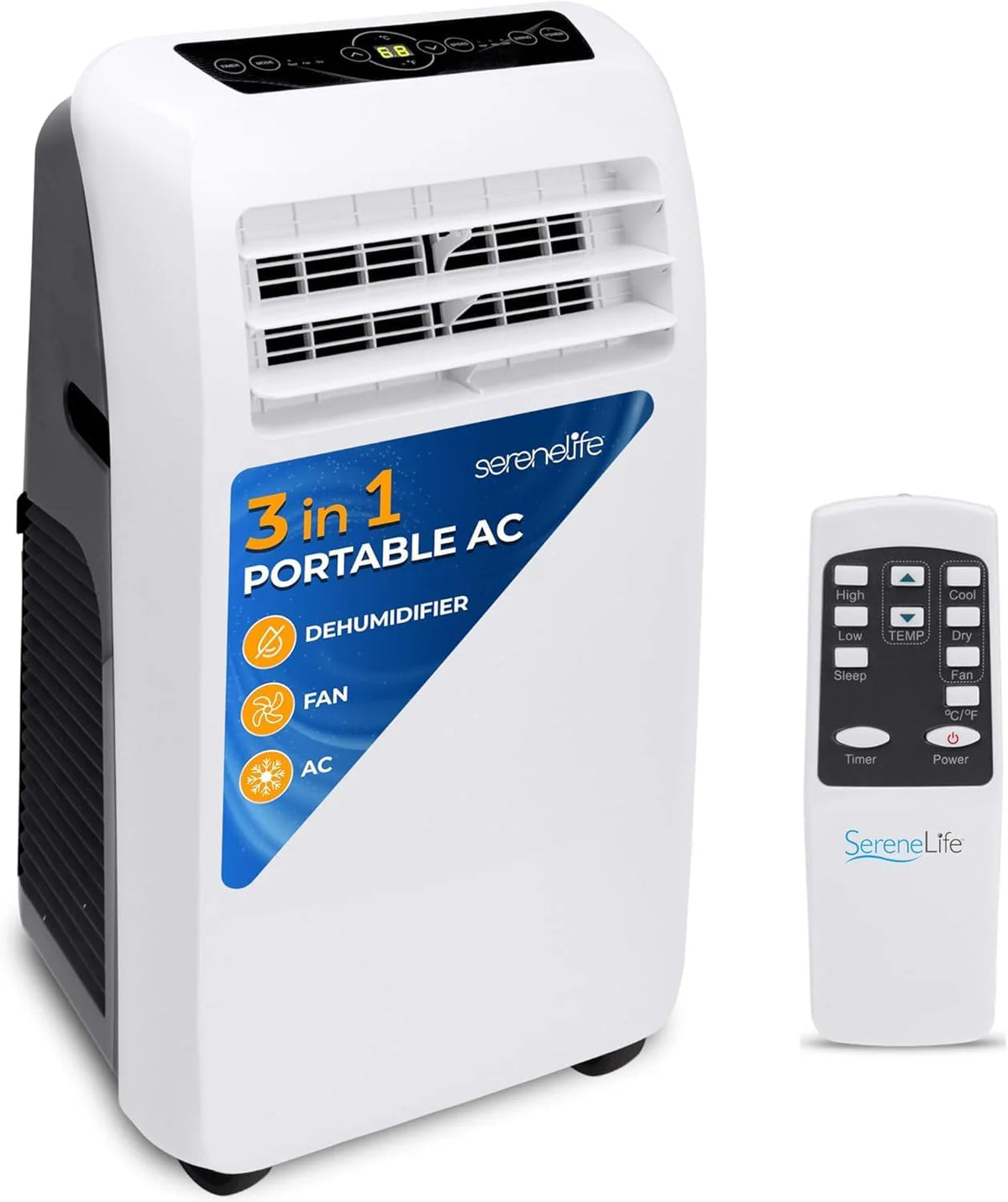 3-in-1 Portable Air Conditioner with Built-in Dehumidifier Function.Fan Mode. Remote Control. Complete Window Mount Exhaust Kit
