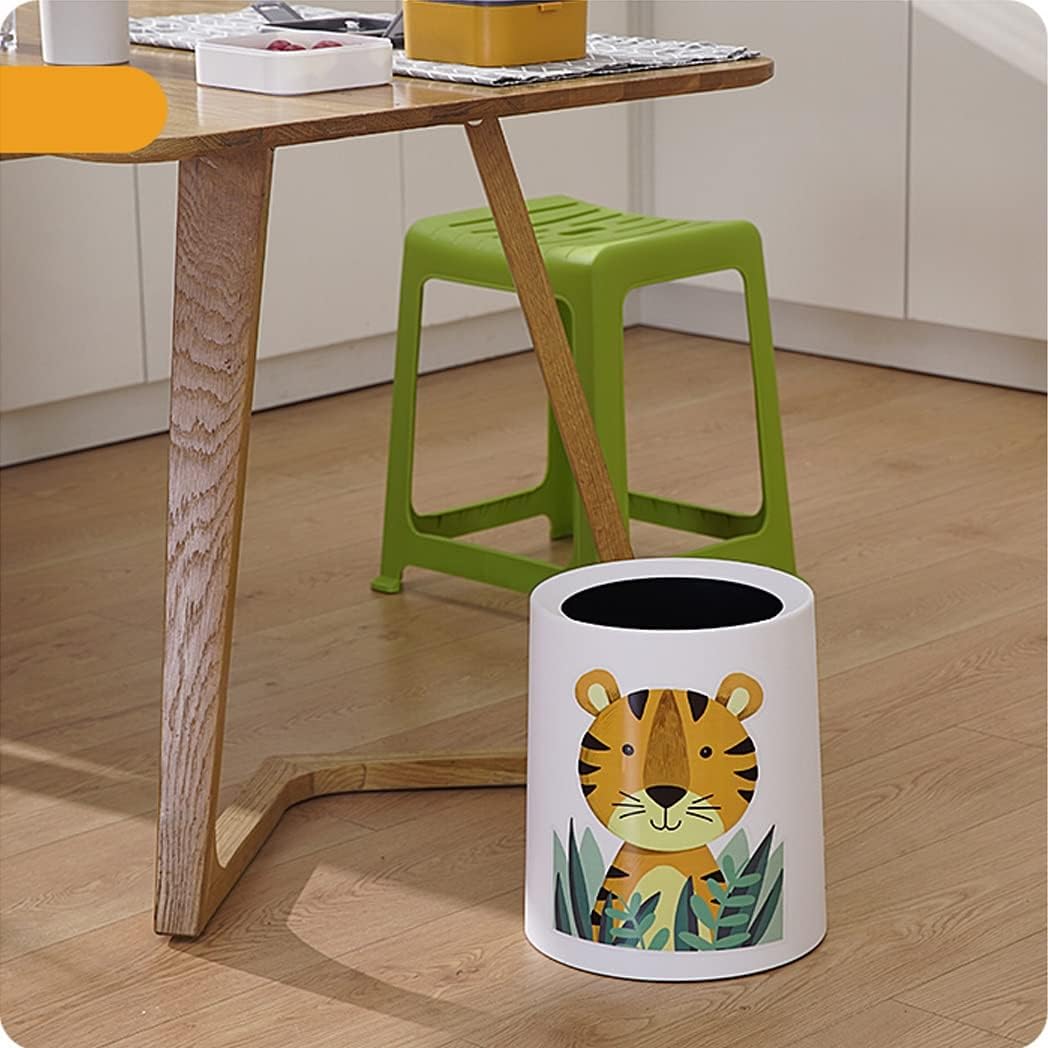 Trash Can No Lid Cute Kitchen Living Room Children's Room Bedroom Office Garbage Can Large Waste Paper Basket Toilet (Color : Tiger)