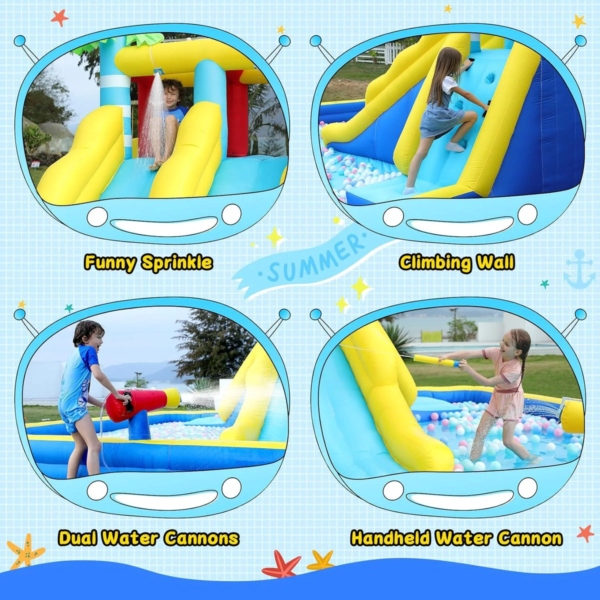 20.66x16.4FT Inflatable Water Slide for Big Kids. Water Park for Kids Backyard with Large Double-Layer Pool.3 Extra-Long Slides.Climbing Wall. 2 Water Cannons. Water Spraying. 750W Air Blower