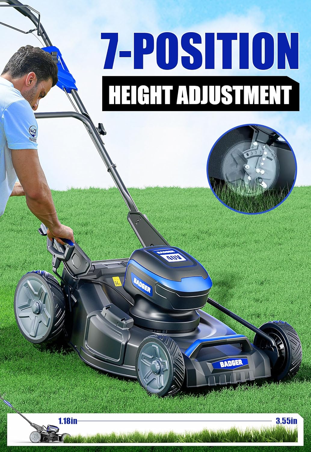 Lawn Mower 40V Brushless 18 Cordless. 5 Cutting Height Adjustments Electric Lawn Mower. Quickly Folding Within 5's. 4.0AH Battery and Super Charger Included.
