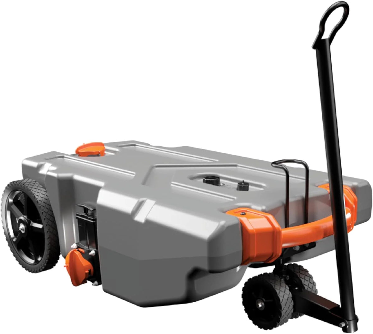 28-gallon portable camping vehicle/rv travel tank | Equipped with 2 controllable non-flat-front wheels and built-in valve | Includes detachable 24-inch tow bar. 3-foot sewage hose and other RV accessories