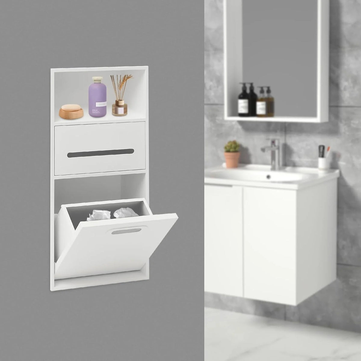 Stainless steel shower alcove trash can - Suitable for use in bathrooms. living rooms. and kitchens as a built-in recessed storage cabinet - 26 x 5.5 x 11.8 inches