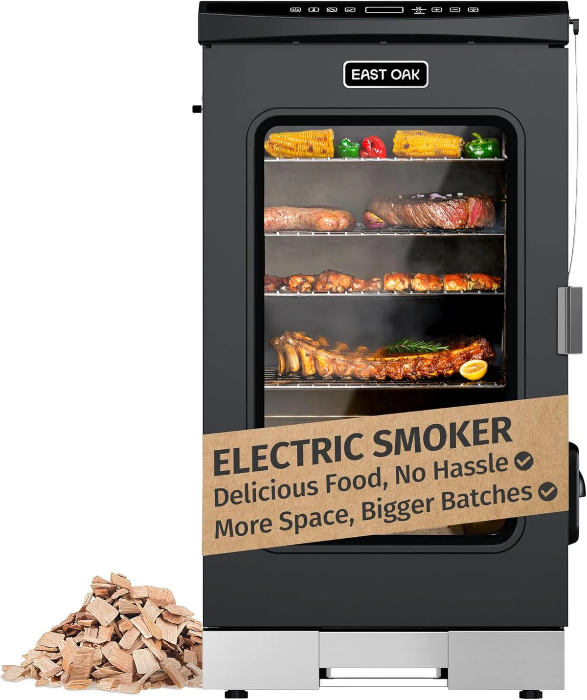 30 Electric Smoker. Outdoor Smoker with Glass Door & Meat Thermometer. 725 Sq Inch Large Capacity. 4 Detachable Racks for Backyard BBQ. Party. Outdoor Cooking Night Blue