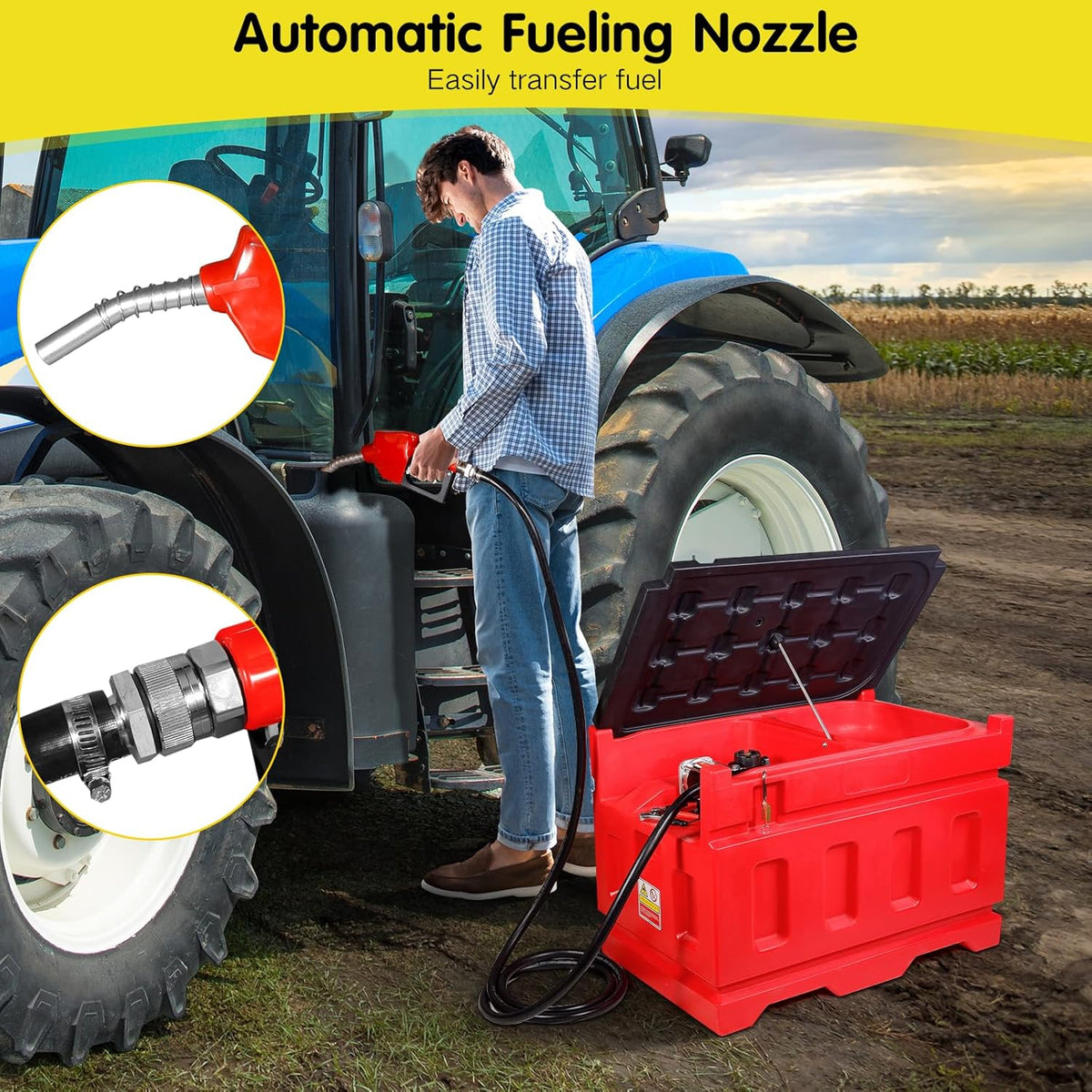 Portable 48 Gallon Fuel Tank with Pump for Gasoline & Diesel. 15GPM High Flow Rate 12V DC Self-Priming Fuel Transfer Pump. 13.1ft Hose. Auto Fueling Nozzle. for Easy Fuel Transportation