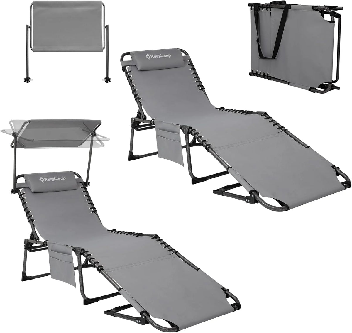 2-Seater Sun Chair with Facial Opening. Outdoor Foldable Portable Lounge Chair. Adjustable Five-Legged Folding Chair. With Sunshade. Suitable for Outdoor Beach. Gray Version