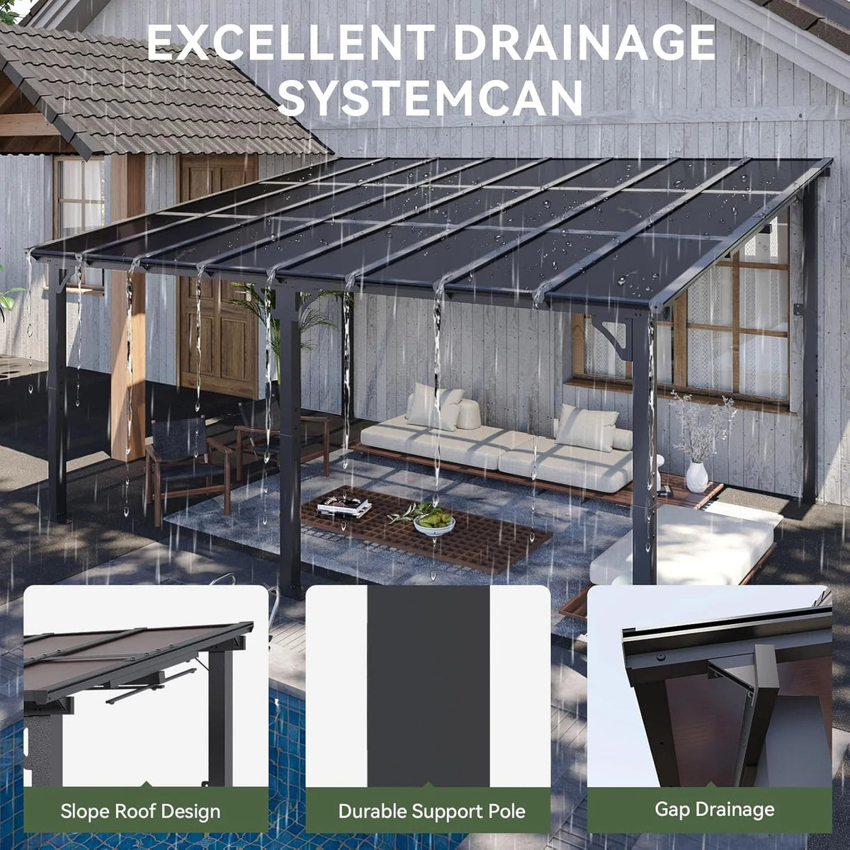 10' x 12' Gazebo for Patio. Gazebo Pergola with Sloped Roof. Large Wall-Mounted Heavy Duty Awnings. for Backyard. Deck. Patio