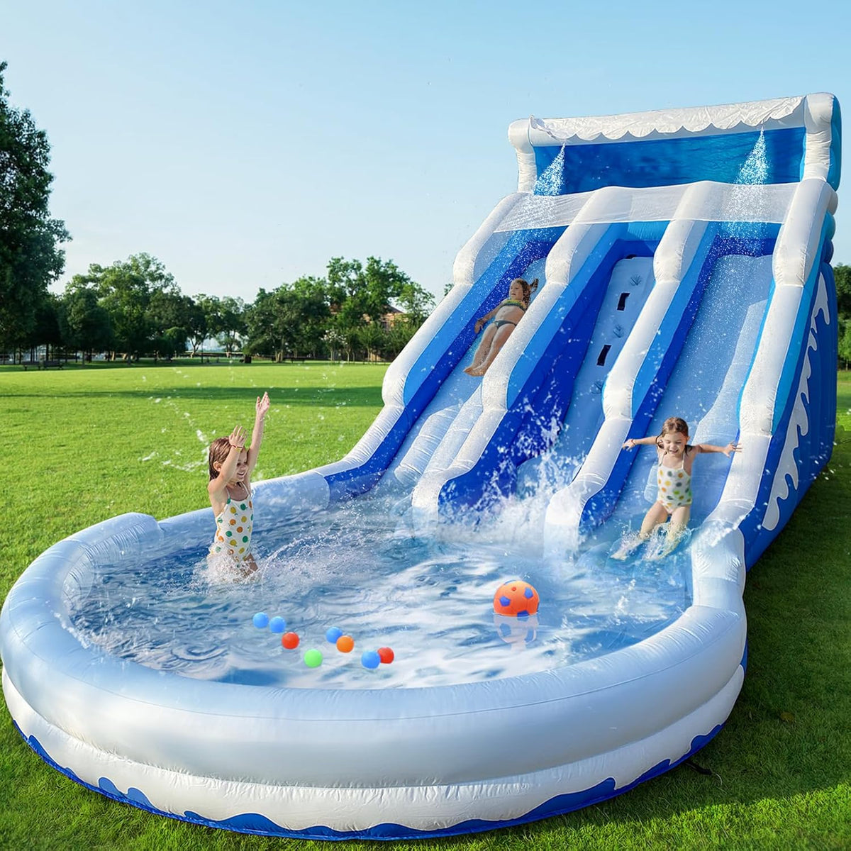 Large Inflatable Water Slide Swimming Pool Play Center. Commercial Grade Lightweight Premium Water Slide Bounce House 20.6x9.5x9.3Ft for Kids and Adults (with Blower)