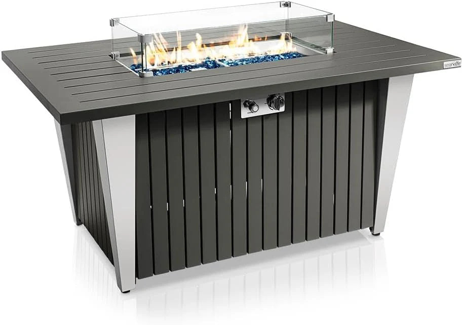 Propane fire pit table. 40.000 watt outdoor square gas fire pit. with lid. weather-resistant metal material. adjustable flame. rock melting set. highly suitable for use on decks. backyards and platforms (30 inches × 30 inches × 11 inches)