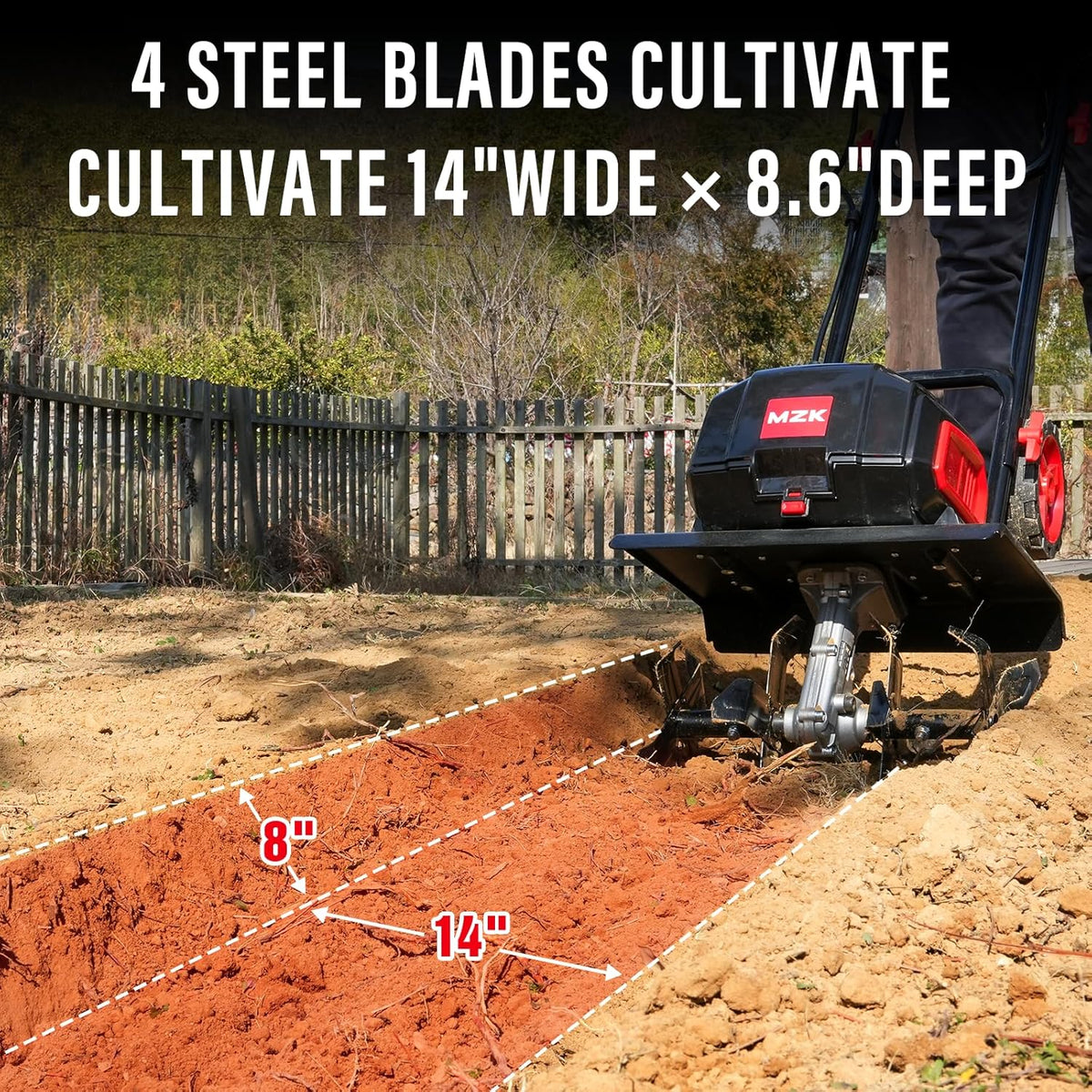 40V 12-inch Cordless Garden Tiller. Battery Powered Garden Cultivator. 2 * 4.0Ah Battery and Fast Charger Included