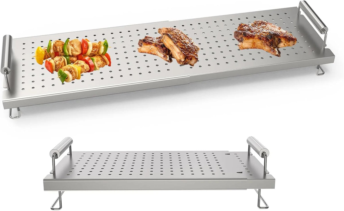 Adjustable baking pan heating/cooling rack. suitable for Blackstone baking pan accessories. with dimensions of 17 inches. 22 inches. 28 inches. 36 inches. Universal stainless steel heating tray/heating rack shelf/heater