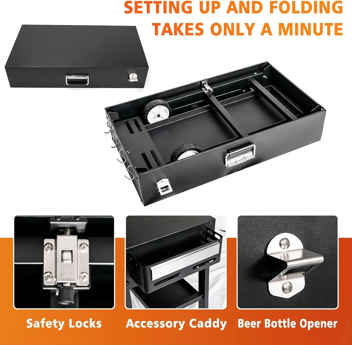 Foldable barbecue table cart. black stone portable frying pan. Weber. Onni pizza oven - Portable outdoor barbecue preparation table. equipped with a bag. very suitable for camping and tailgate events.