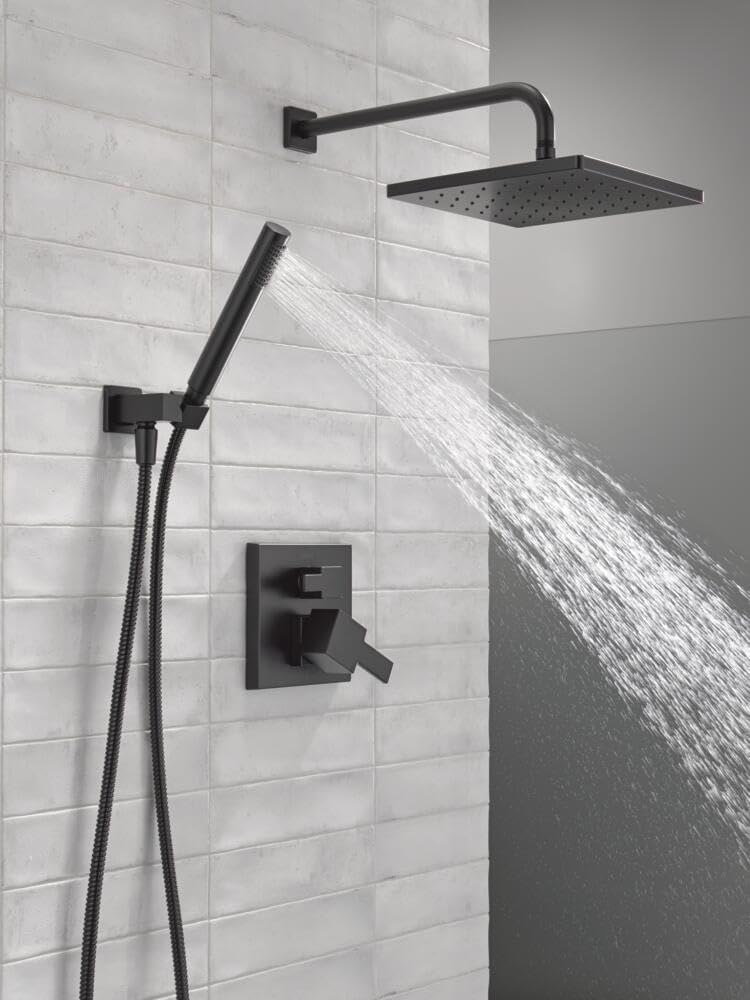 Square shower head set. rain shower head and handle set made of brushed nickel material. valve cover kit. 10 inches. stainless steel