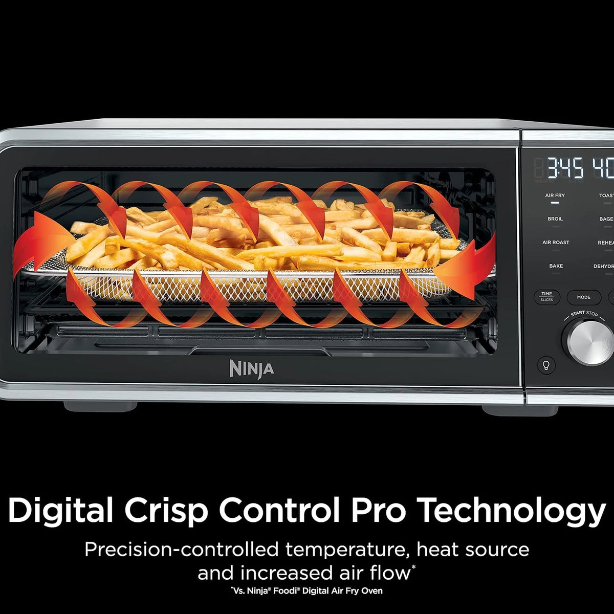 Toaster oven. air fryer. thermometer. toaster-air fryer combo. stainless steel material. quick cooking. french fries. frozen food. air frying. dehydrating. heating. 13 functions. less oil usage. flip-type oven