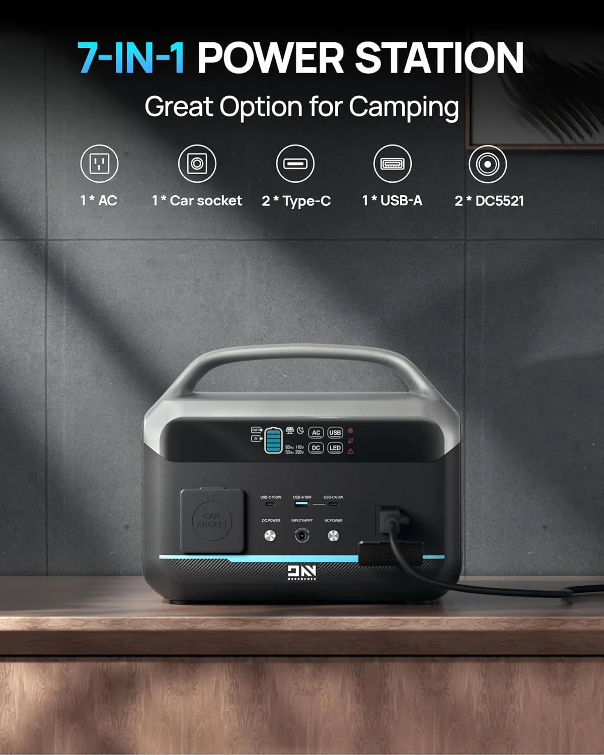 Portable Power Station 56000mAh. 179.2Wh LiFePO4 Battery Backup w/ 2 300W (Peak 600W) AC Outlets. 1.5hrs Fast Charging. Power Bank for Hurricane Emergency/Outdoor Camping/RVs/Home Use