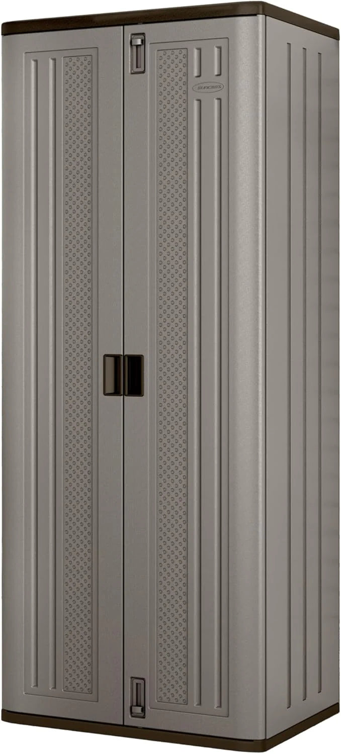 72-Inch Platinum Resin Storage Cabinet with Durable Double-Wall Construction. and Metal-Reinforced Shelves for Basement. Utility Room and Garage Storage. Platinum. Made in the USA