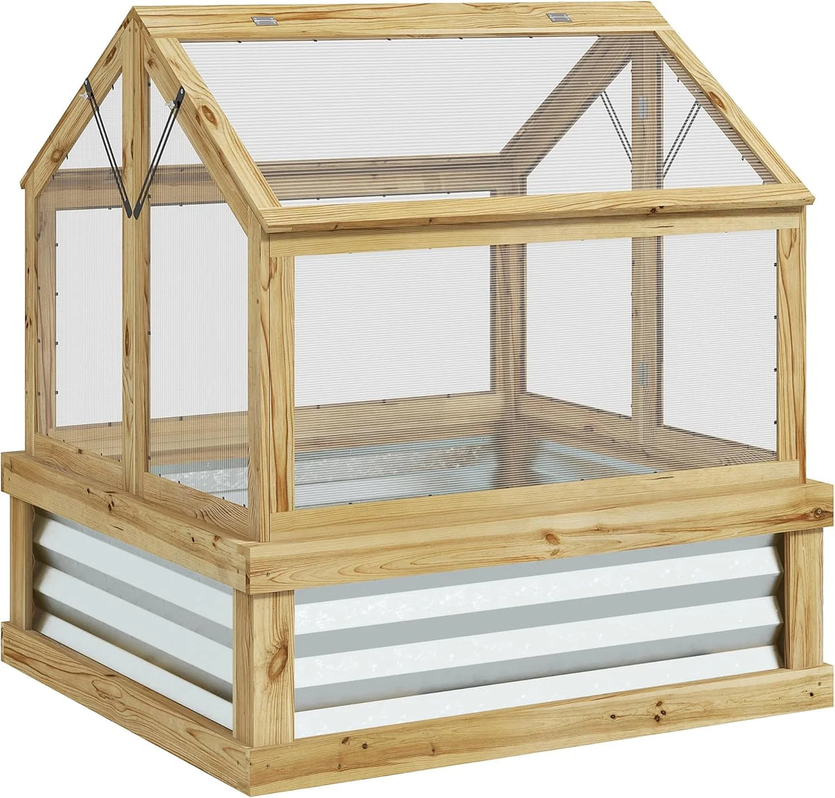 Raised Garden Bed with Polycarbonate Greenhouse. Wooden Cold Frame Greenhouse. Garden Flower Planter Protection. Peak Roof. 35.5 x 31.5 x 36. Natural