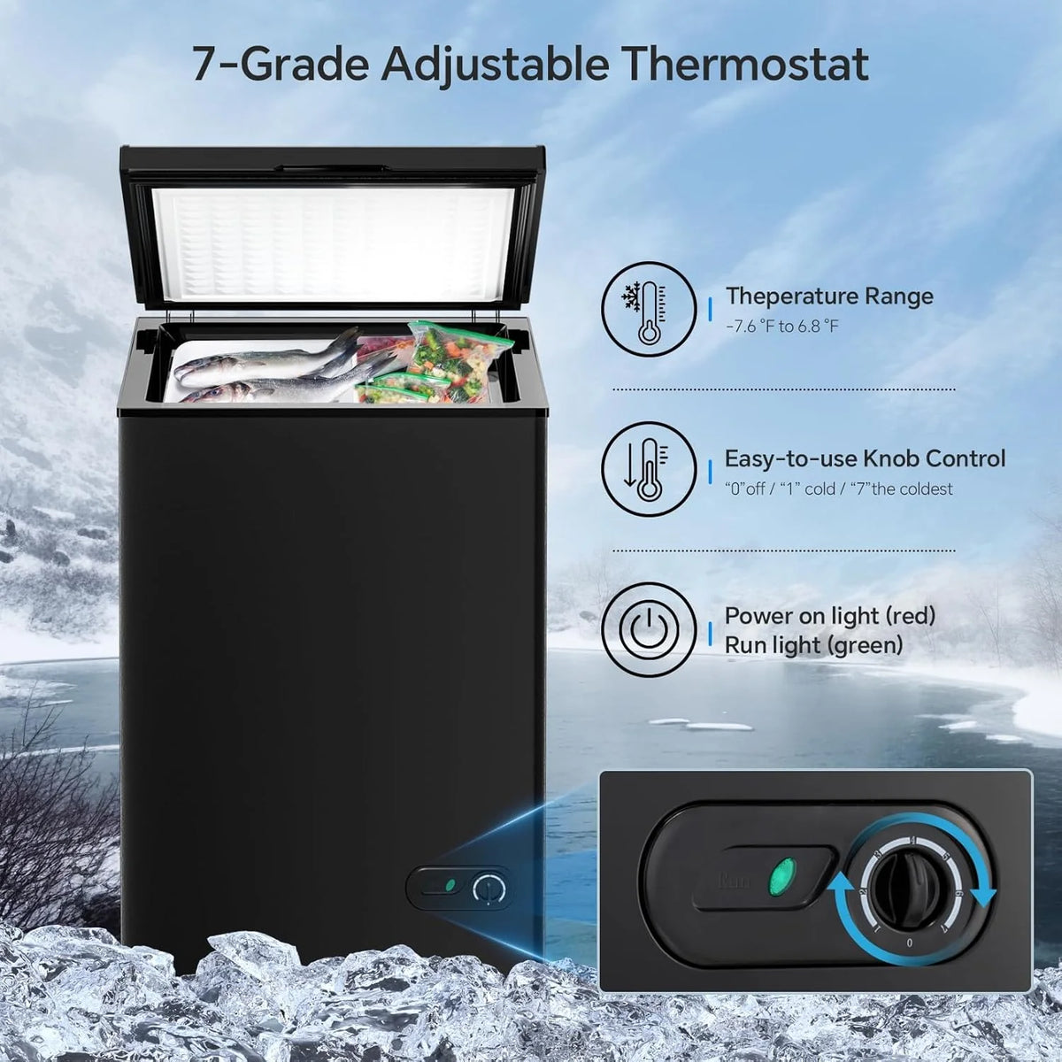 3.5 Cubic Feet Chest Freezer with 2 Removable Baskets Free Standing Top Open Door Compact Freezer with Adjustable Temperature for Home/Kitchen/Office/Bar (3.5 Cubic Feet. White)