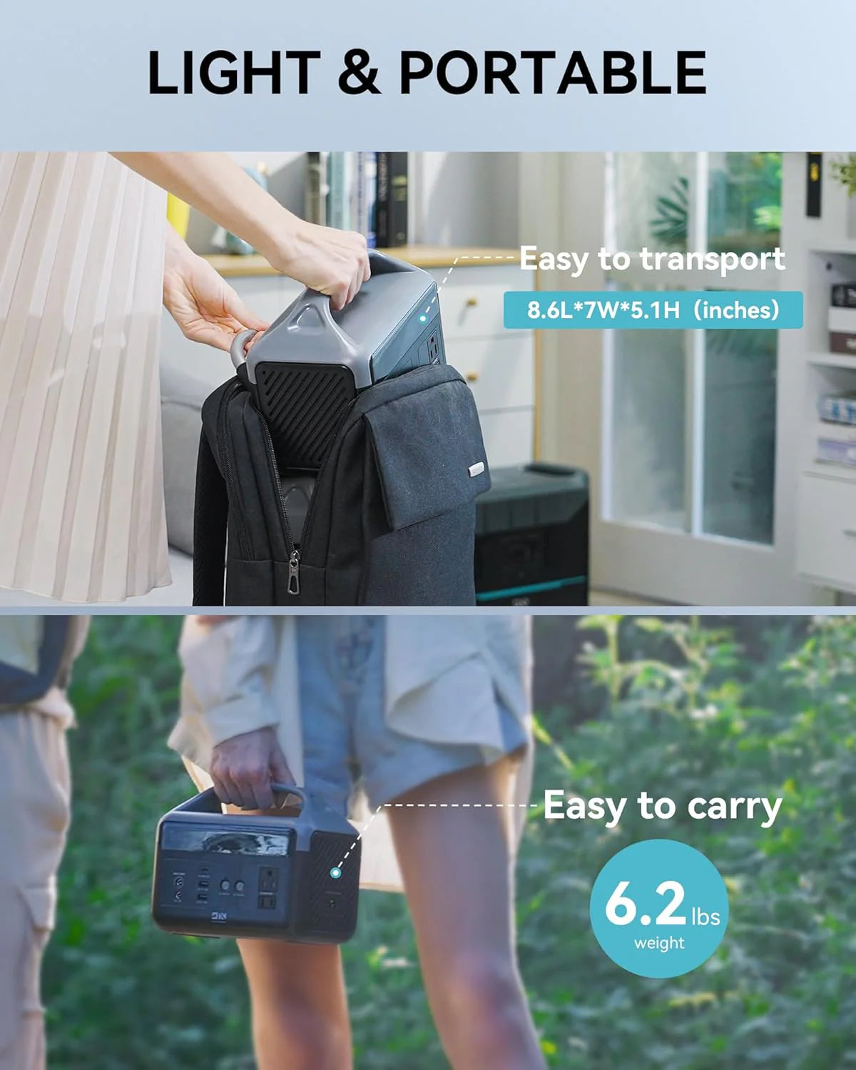 Portable Power Station 56000mAh. 179.2Wh LiFePO4 Battery Backup w/ 2 300W (Peak 600W) AC Outlets. 1.5hrs Fast Charging. Power Bank for Hurricane Emergency/Outdoor Camping/RVs/Home Use