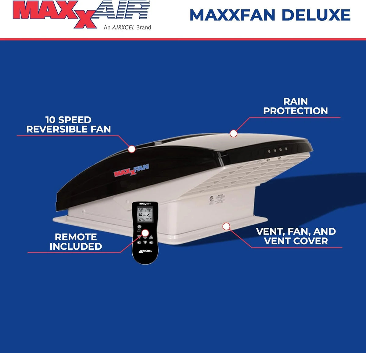 Deluxe Vent. Fan and Vent Cover All in One - Powerful 10-Speed Reversible Fan with Thermostat. Built-in Rain Cover. Remote Control. Intake & Exhaust Fan. Smoke (00-07500K)